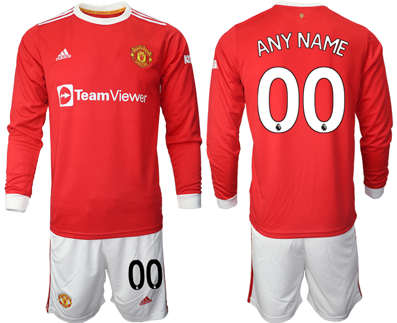 Men 2021-2022 Club Manchester united home red Long Sleeve customized Soccer Jersey->customized soccer jersey->Custom Jersey